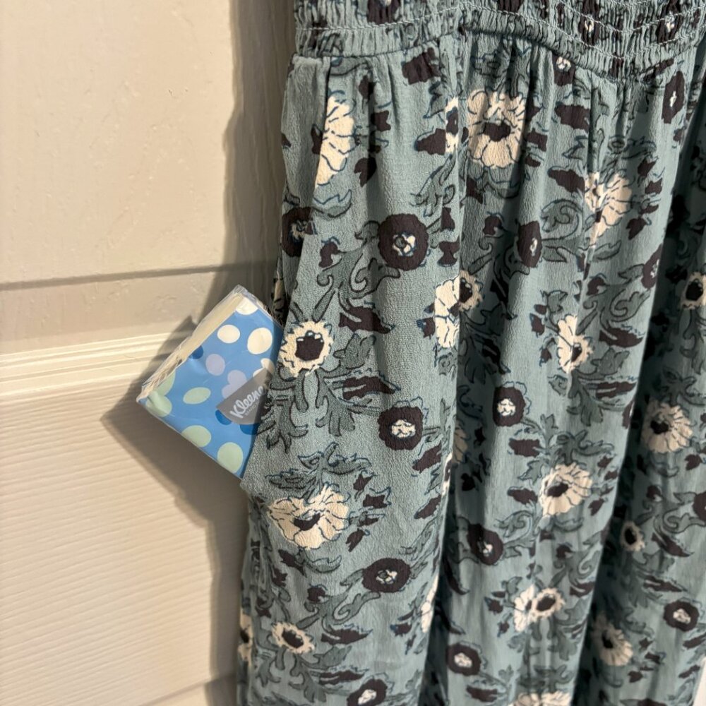 LOFT Navy Blue Floral Jumpsuit – Sleeveless, Wide Leg, Size S Summer Favorite!